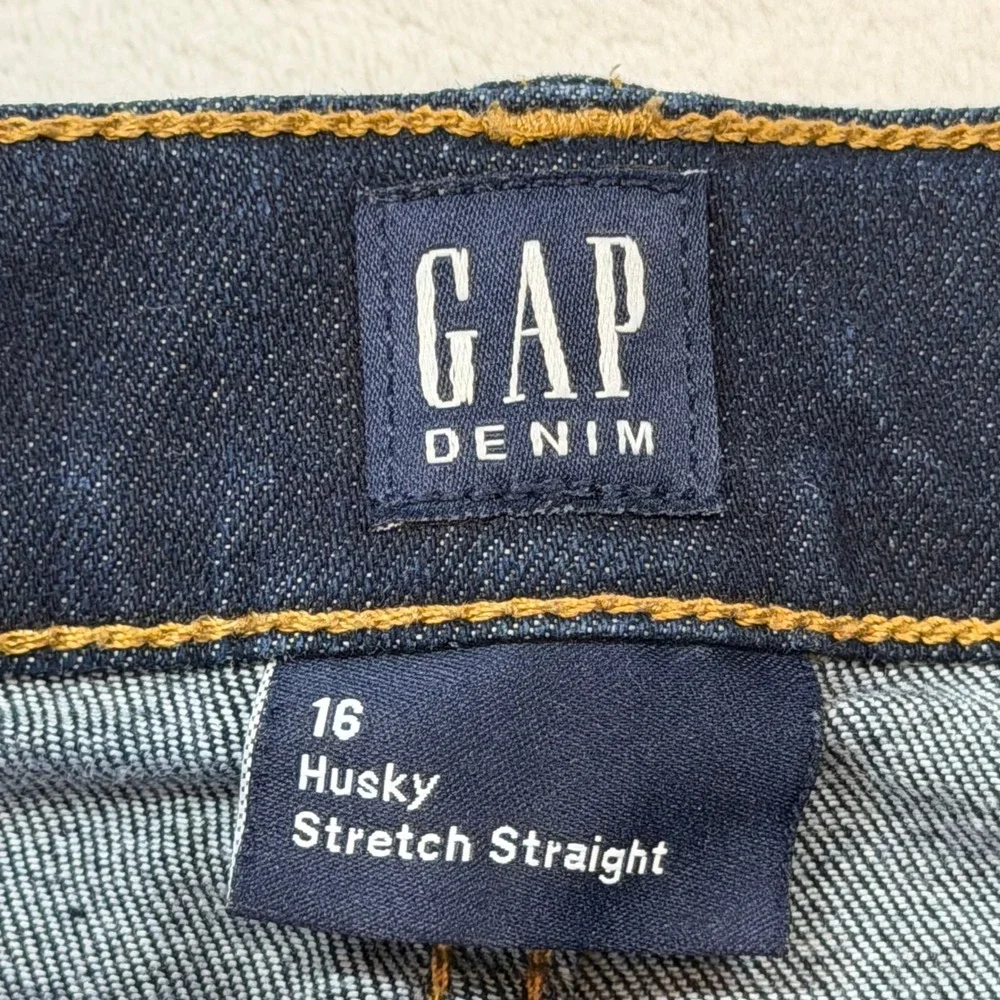 Gap‎ Straight Jeans Boys 16 Husky Blue Good Stretch Dark Wash 486881